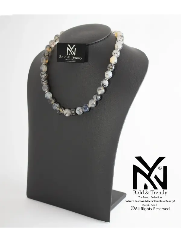 Agate Brésil Blanc Marbré et Noir