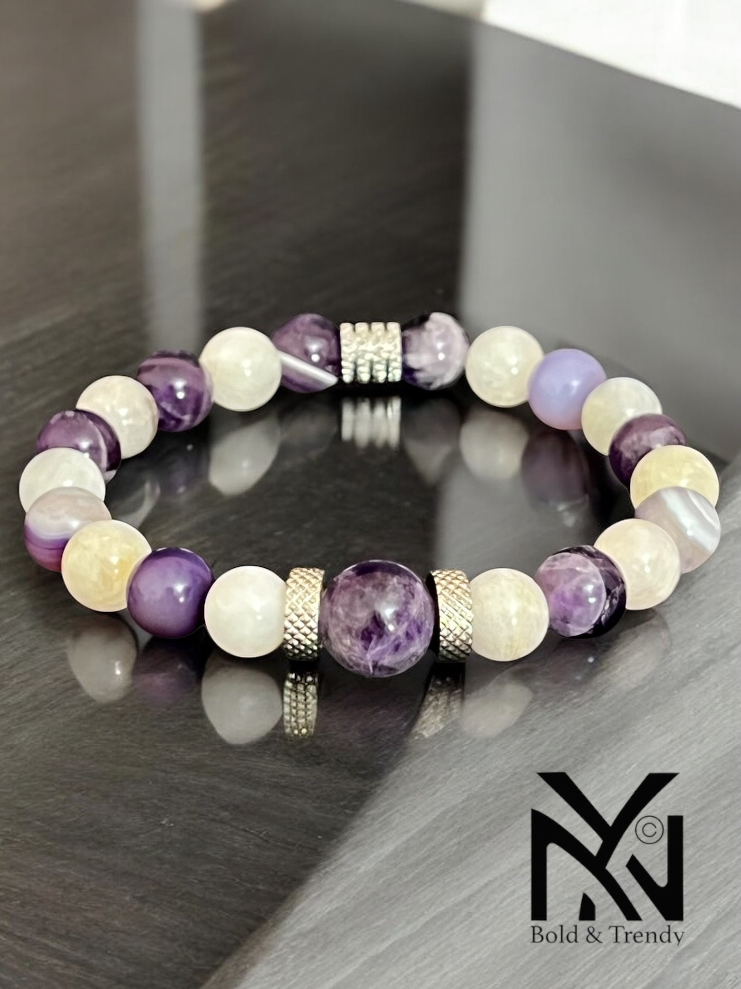 Bracelet Lueur de Lavande - Amethyst and Moonstone Bracelet for Inner Peace
