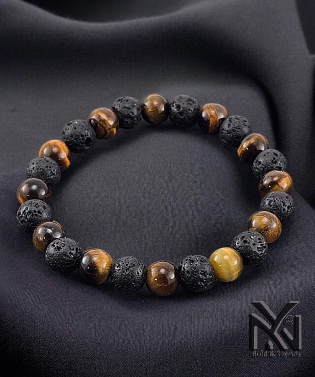 Puissance du Volcan bracelet featuring tiger's eye and lava stones