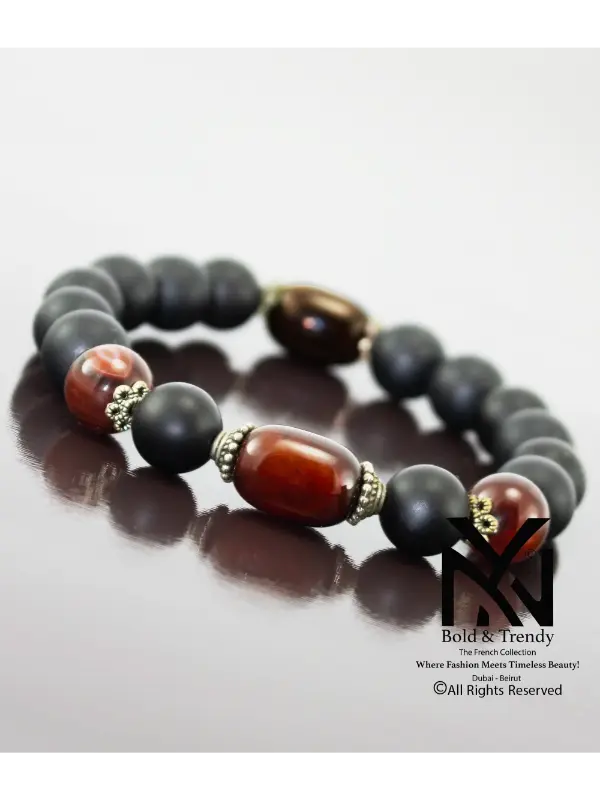 Lave Noire et Agate Rouge Mexicaine